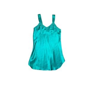 Y2K Teal Satin Nightie Chemise Medium Hidden Fantasies Sleep Top Micro Mini Slip